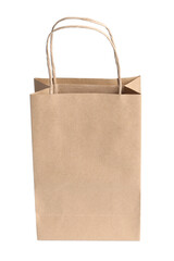 One kraft paper bag isolated on white. Mockup for design