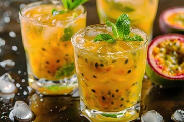 Passion fruit caipirinha . Tropical drinks