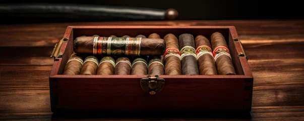 Deurstickers Vintage cigars in an open wooden box © amazingfotommm