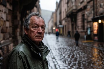 Portrait of an old man in the streets of the city