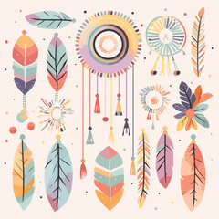 Boho Rainbow leaf flowers cute kids vector set