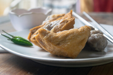 Closeup tofu with chilli. traditional food photography