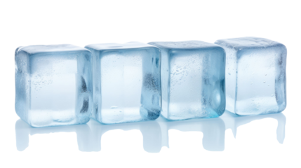 ice cubes in a row on a white isolated background