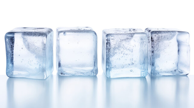 ice cubes in a row on a white isolated background