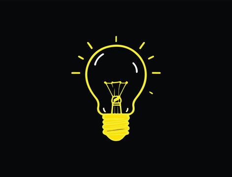 Idea sign, solution, thinking concept light bulb outline on black isolated