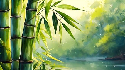 watercolor style bamboo forest background, nature background