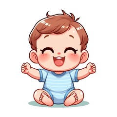 Cartoon happy Baby Boy Open Arms in blue shirt isolted on white