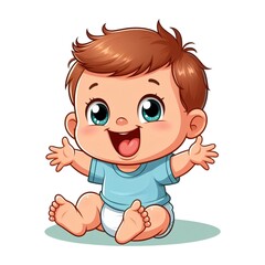 Cartoon cute happy Baby Boy Open Arms in blue shirt isolted on white