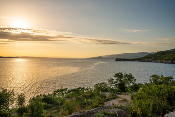 sunset and view on the croatian city 