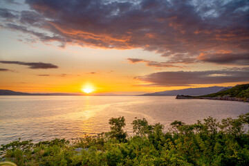 sunset and view on the croatian city 