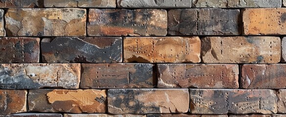 Obraz premium Close-up of brickwork, revealing the texture and color variations of bricks for a traditional look