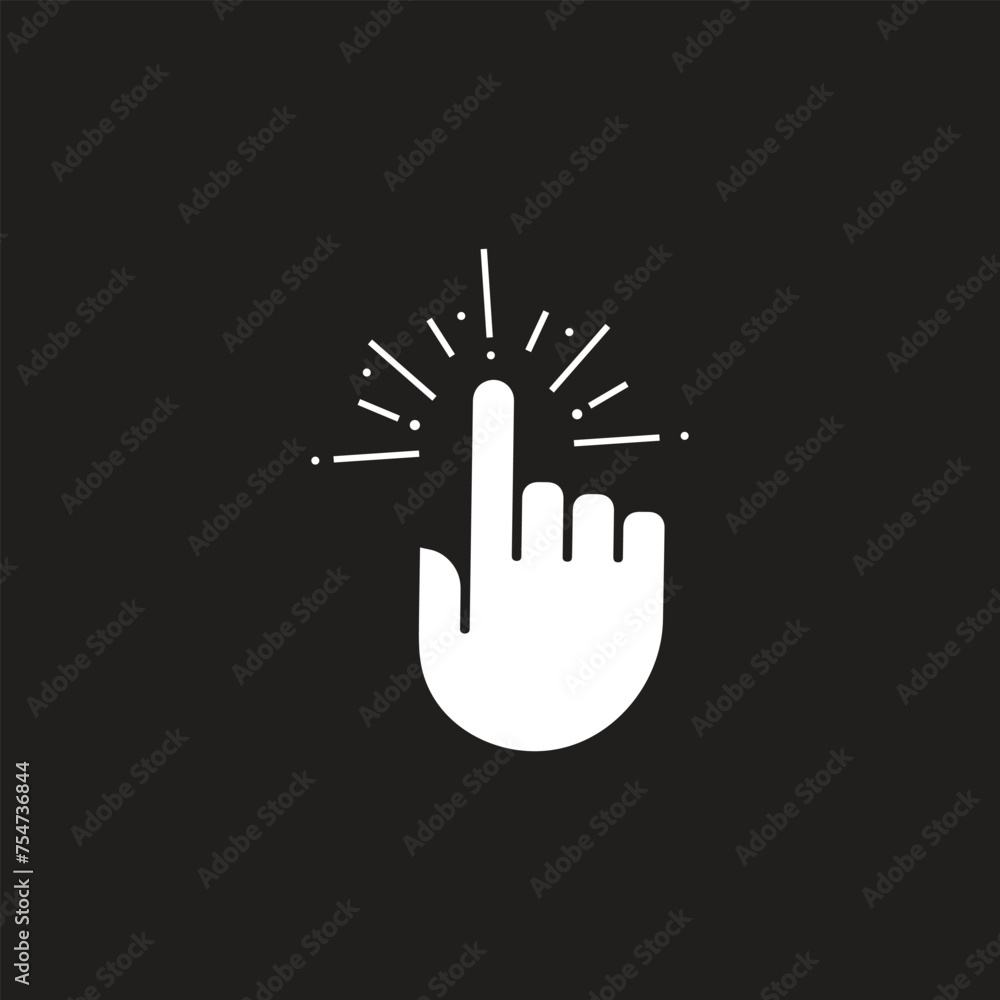 Aufkleber click with hand cursor. icon for design. easily editable
