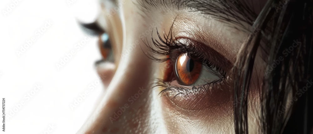 Poster image of a woman's eye surrounded by visual effects on white background, vertically oriented.