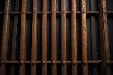 large rusty metal bars on plain black background from Generative AI