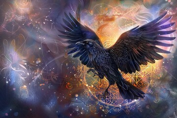 Crow's Symbols: A Journey into Knowledge, Magic, and Mysticism - obrazy, fototapety, plakaty
