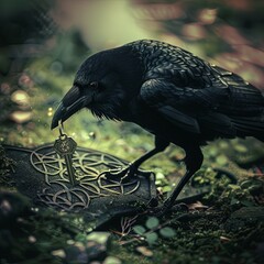 Fototapeta premium Crow's Key of Wisdom: Knowledge, Magic, and Mysticism Enchantment