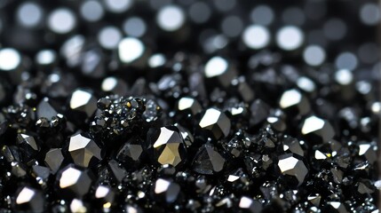 Small black shiny sparkling crystals macro - texture background from Generative AI