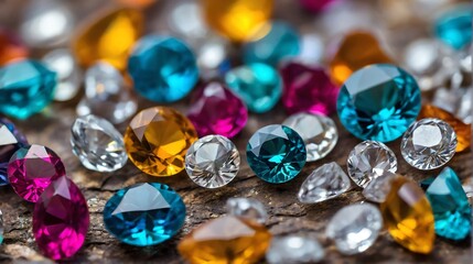 Small colorful shiny sparkling crystals macro - texture background from Generative AI