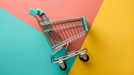Colorful Shopping Concept with Empty Cart on Abstract Background - Powered by Adobe