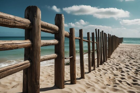 wooden fence on side of a beach villa resort from Generative AI