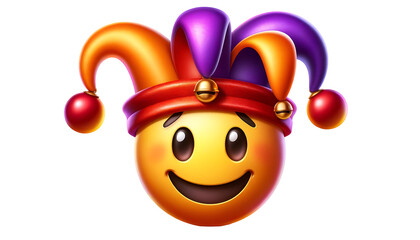 Illustration of  smiling emoticon wearing a colorful jester hat for happy fool's day