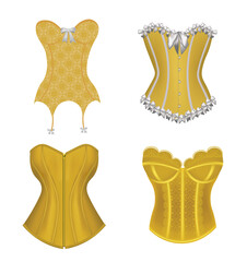 Four yellow corsets set, vector