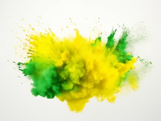 Vibrant Holi Celebration: Explosive Green and Yellow Color Powder Burst