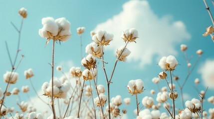 a group of cotton crops is shown on a sunny day, in the style of minimalist purity, photo bashing,...