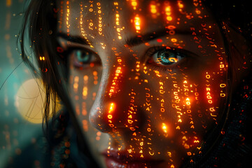 Womans Face Covered in Numbers