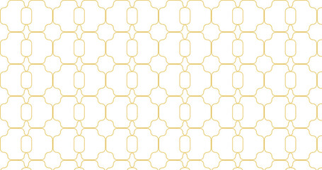 Gold simple Seamless Pattern. Arabic Mosaic Ornament. Eid Mubarak Muslim Background. Ramadan Kareem Islamic white background.