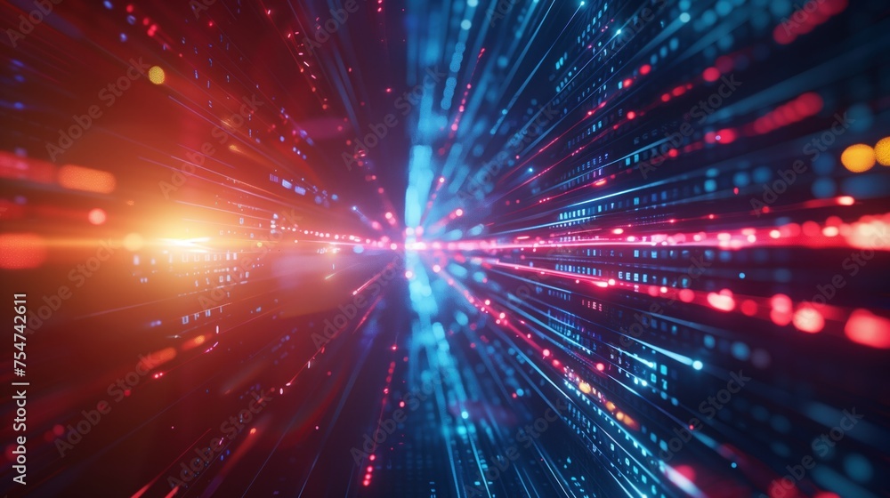 Poster speed of information, datastream velocity, high-speed movement of data through a digital tunnel, rep