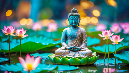 Buddha on a lotus Nature blurred background