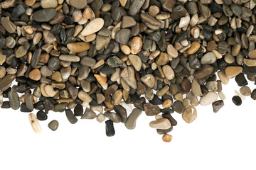 Wet sea pebbles isolated on white background. natural aquarium soil. beach pebbles texture close up