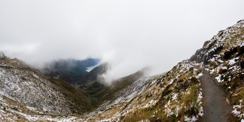 Mount Luxmore Panorama: Majestic Snow-capped Mountains on Kepler Track in Fiordland National Park, New Zealand