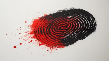 Fotobehang Red Black large fingerprint stamp on white paper. generative ai  © Malaika