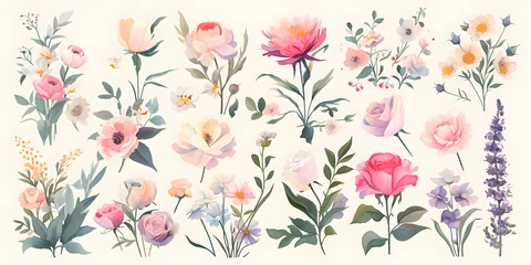 Plexiglas foto achterwand Elegant Collection of Hand-Painted Watercolor Floral Elements,Generative AI © simba kim