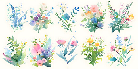 Elegant Collection of Hand-Painted Watercolor Floral Elements,Generative AI