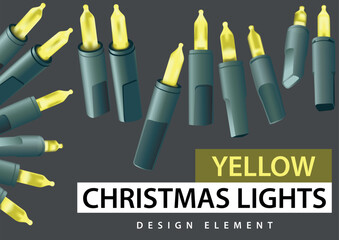 Set of Yellow Christmas LED Lights - Design Elements in Various Positions for Graphic Designers and Illustrators, Vector