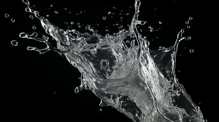 Liquid Dynamics: High-Speed Capture of a Water Splash Against a Dark Backdrop - obrazy, fototapety, plakaty