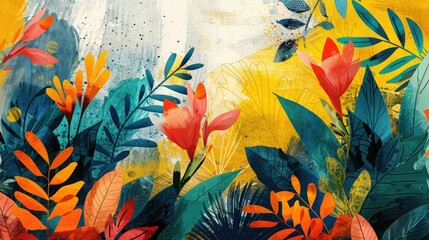 Fusion of abstract art and botanical beauty, showcasing stylized plant forms in an unconventional layout