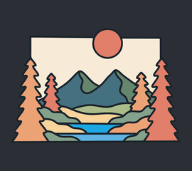 The mountains and the forest flat design design for badge, t shirt, sticker art