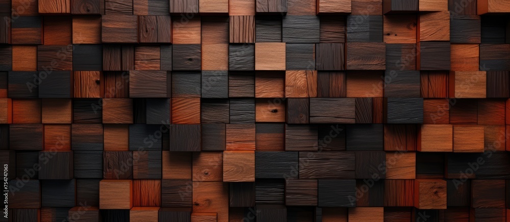 Aufkleber a modern wood texture featuring a wooden wall with a precise pattern of squares in varying shades of