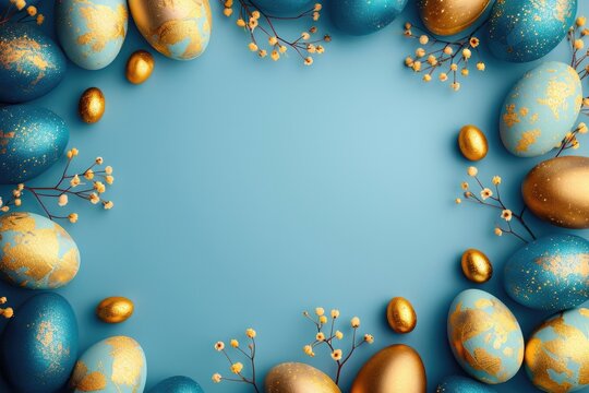Happy Easter greeting card; Colored eggs  color background copyspace