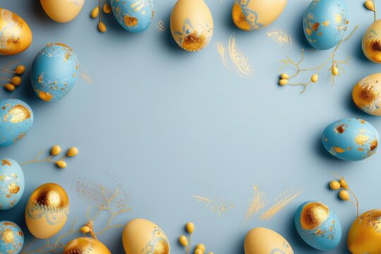 Happy Easter greeting card; Colored eggs  color background copyspace