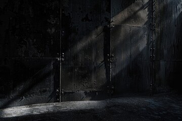 Doorways in a dark room with a fire hydrant in the middle - obrazy, fototapety, plakaty