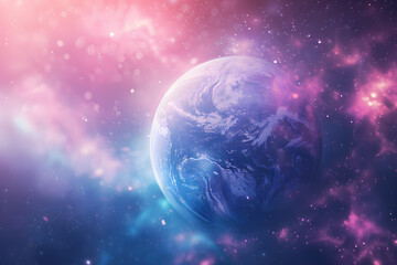 The world is embraced by a violet nebula in the sky