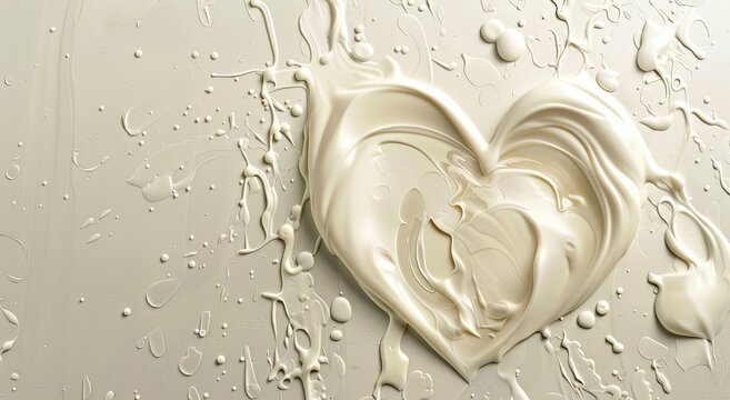 Abstract white heart shape made of liquid cosmetic cream on the light background