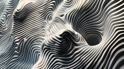 3D Printed Wall with Abstract Waves Creating a Modern Optical Illusion
