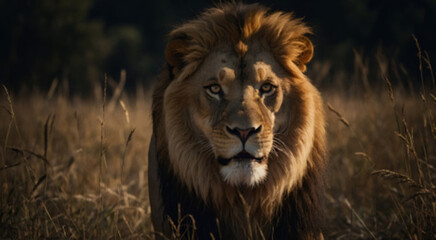 Obraz premium Lion with pure golden with angry face massive look