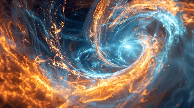 Quantum Entanglement Vortex - Swirling Light and Energy in Blue and Orange